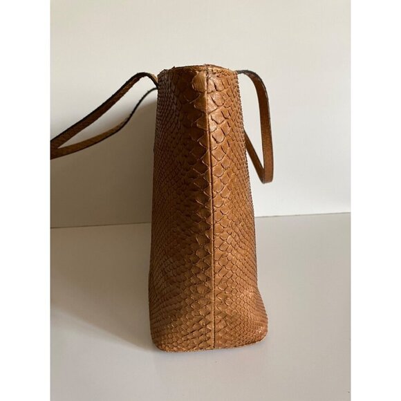 Lucchese Python Tote Bag Brown Exotic Leather Suede Lining Reptile Western Snake - Picture 5 of 13
